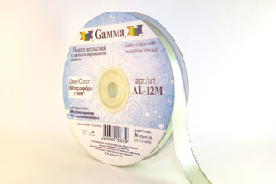 Лента атласная 12 мм двухстор. с металл. нитью "Gamma" №050салат/серебро